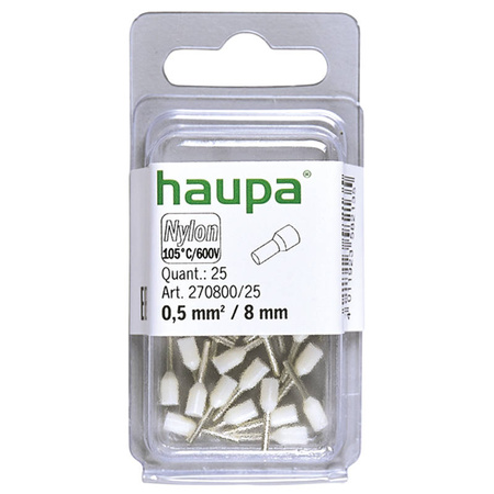 HAUPA Końcówka tulejkowa izolowana DIN 0,5/8 biała  270800/25