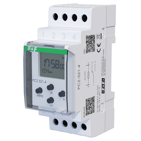 F&F Zegar programowalny tygodniowy PCZ-521.4 PLUS zasilanie: 24÷264 V AC/DC, 1-kanałowy, wejście do przycisku, NFC, ANDROID i iOS